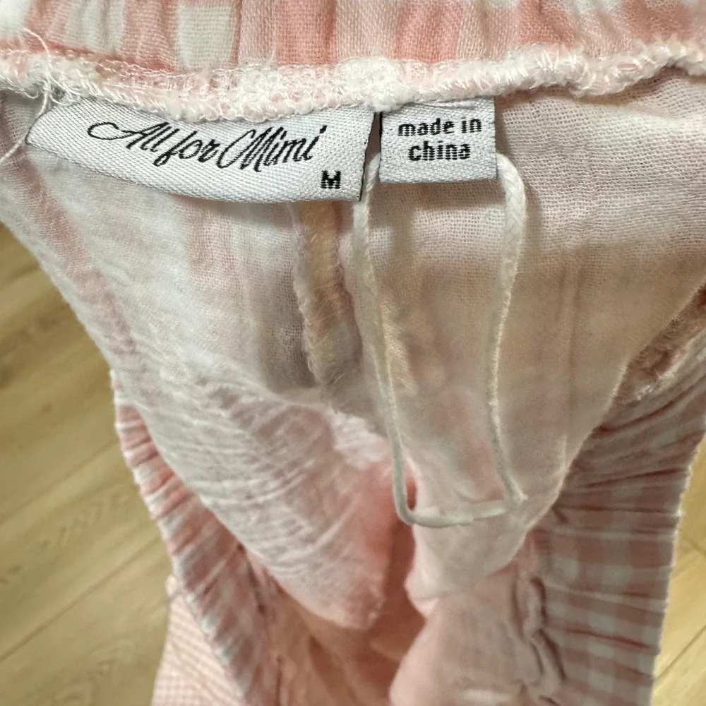 All for Mimi Pink Gingham 100% Cotton Gauze Pajama Set Short Sleeve Shorts M